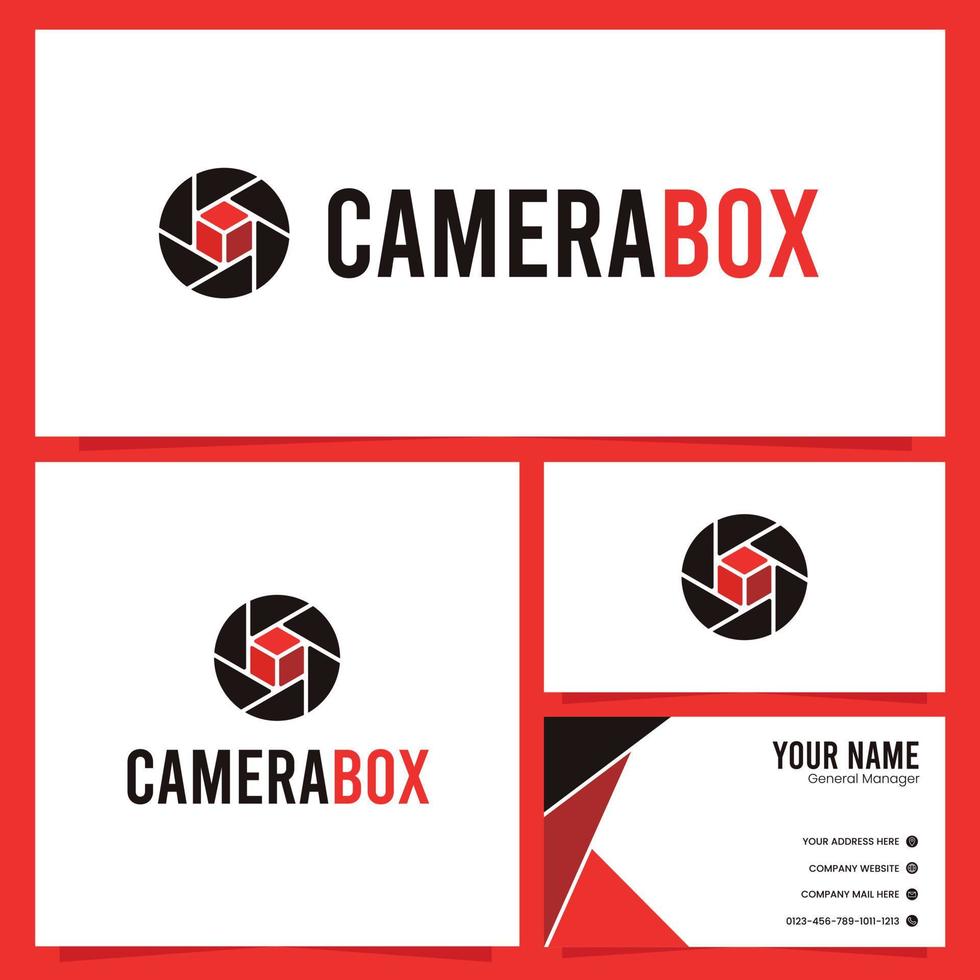 kamera box logotyp design med visitkortsmall vektor