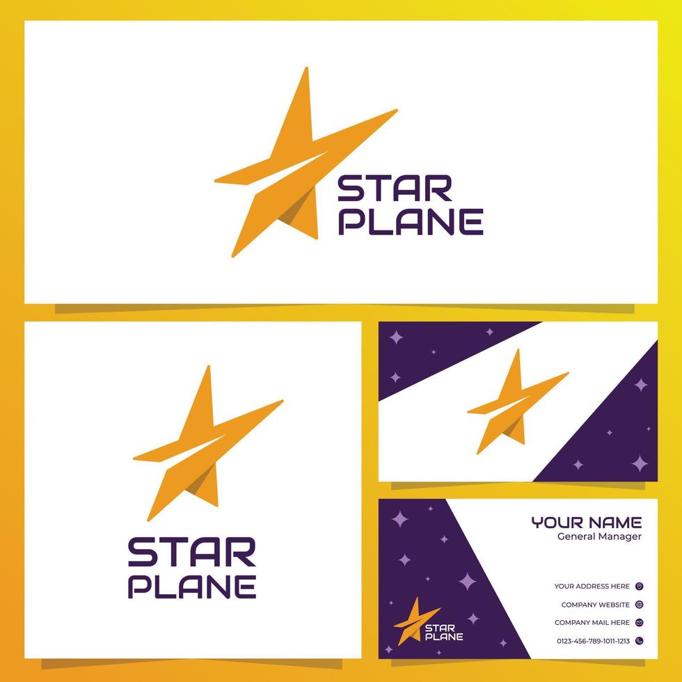 Sterne-Papierflugzeug-Logo-Design mit Visitenkartenvorlage vektor