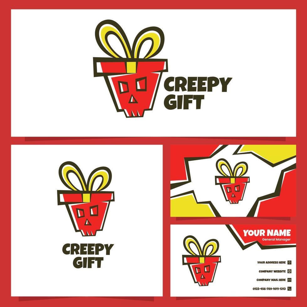 Gruseliges Geschenk-Logo-Design und Visitenkartenvorlage vektor