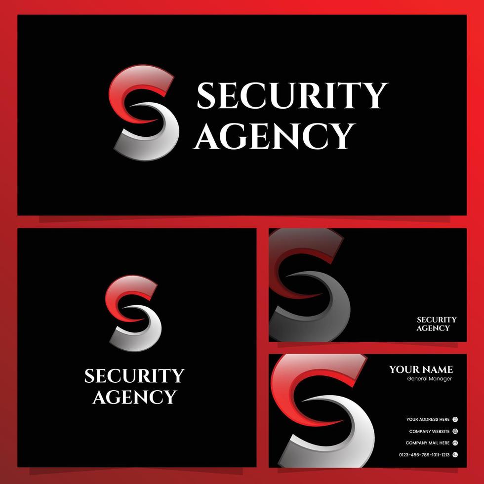 säkerhetsbyrå logotyp design med visitkortsmall vektor