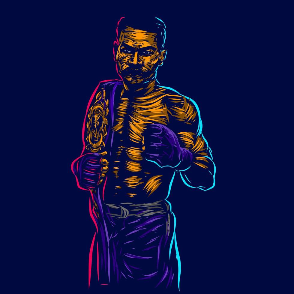 Mixed Martial Artist Fighter Line Art Illustration Design mit dunklem Hintergrund. vektor