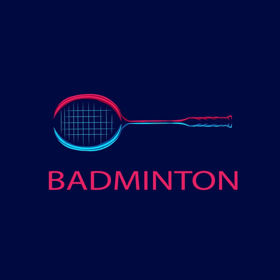 badmintonracket linje popkonst potrait logotyp färgglad design med mörk bakgrund. abstrakt vektorillustration. vektor