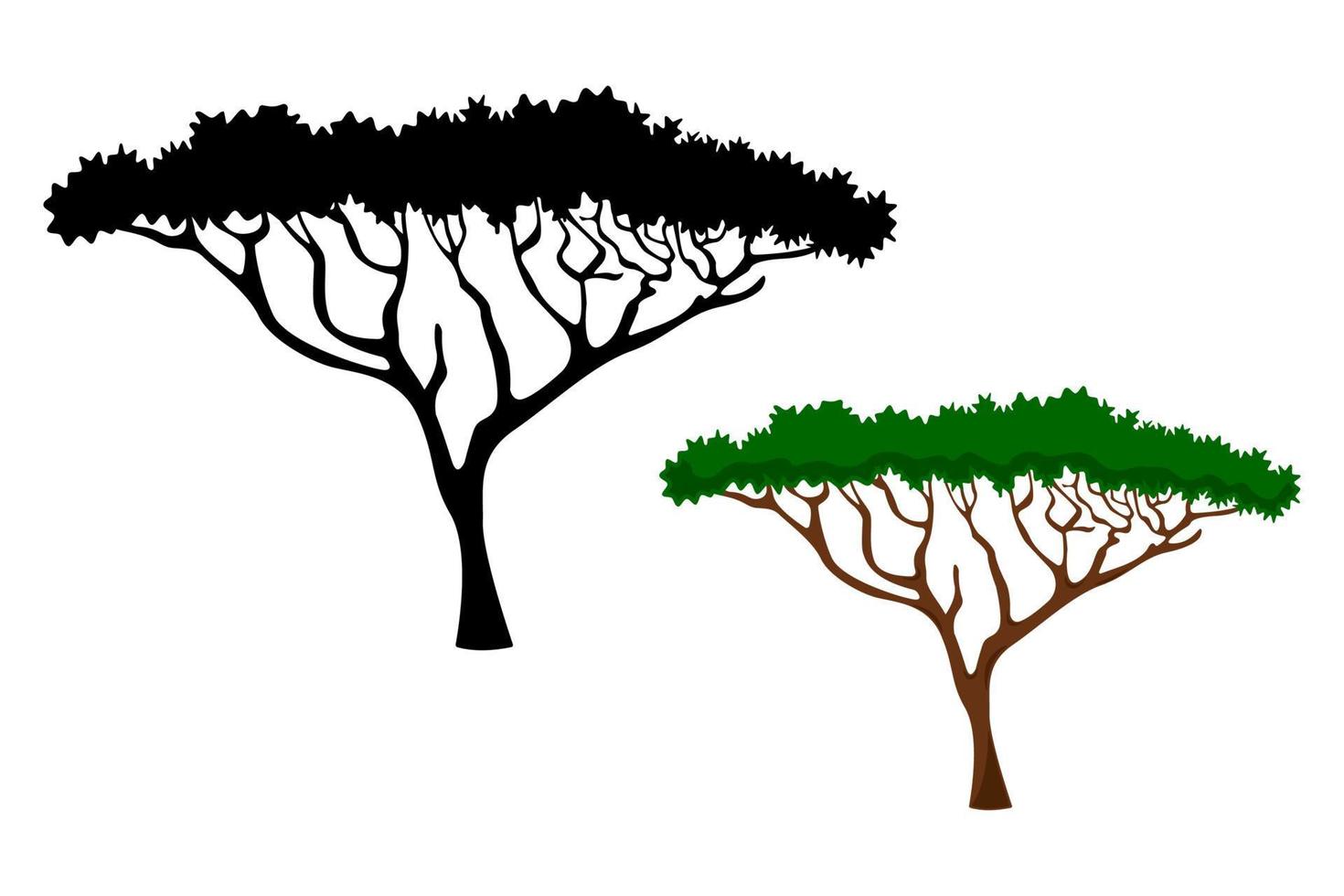 Afrikanische Savanne Baum Cartoon Silhouette isoliert weißer Hintergrund vektor