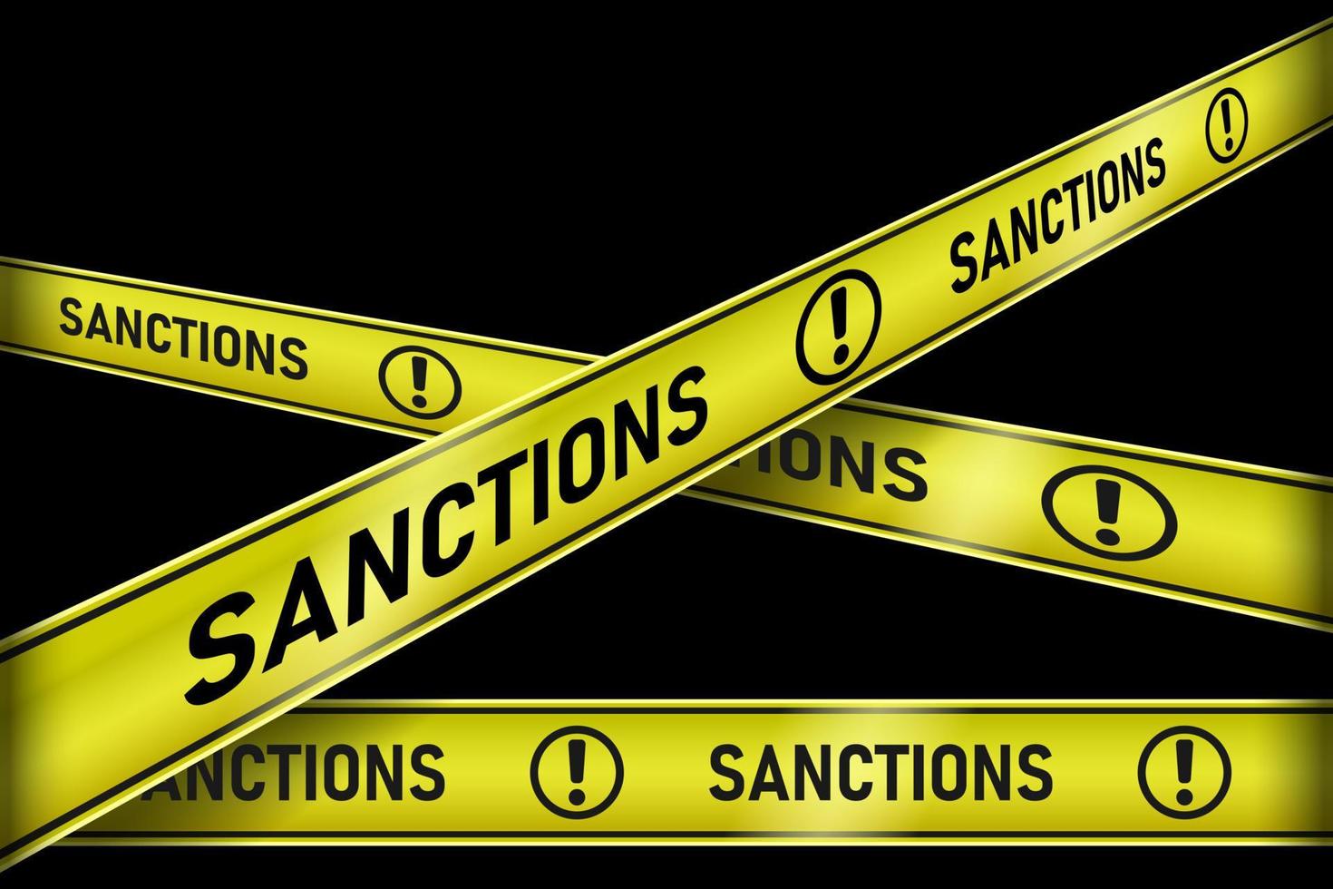 gelbe bänder sanktionen perspektivische ansicht realistischer isolierter schwarzer hintergrund vektor