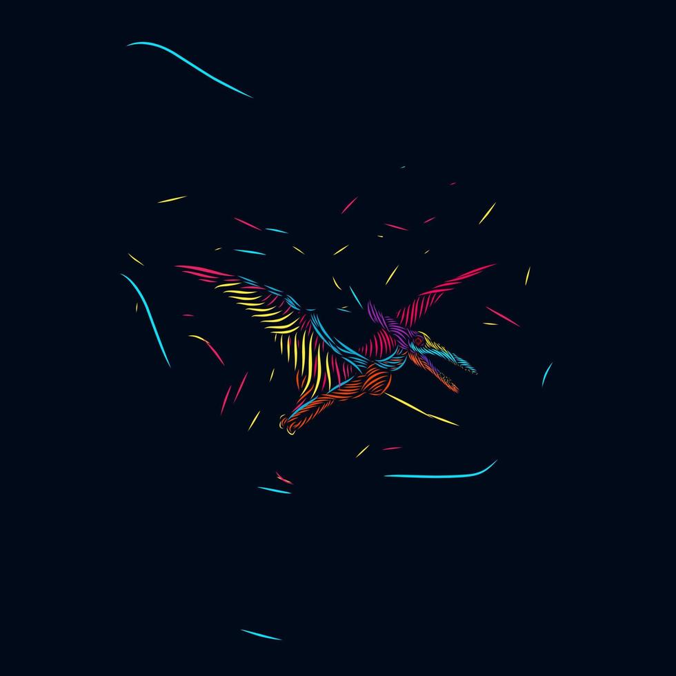 pterodactyl linjen popkonst poträtt logotyp färgglad design med mörk bakgrund vektor