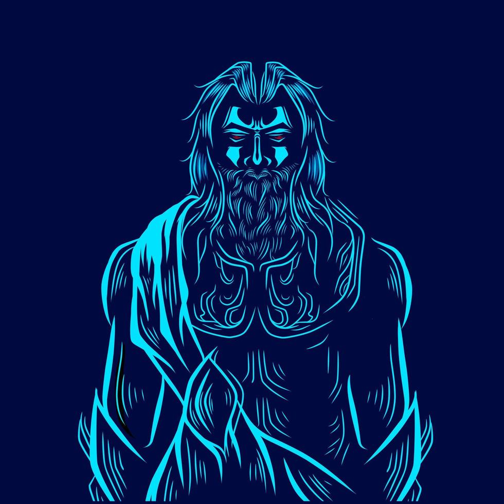 Zeus the mythology logotyp linje popkonst porträtt gud färgstark design med mörk bakgrund. abstrakt vektorillustration. vektor