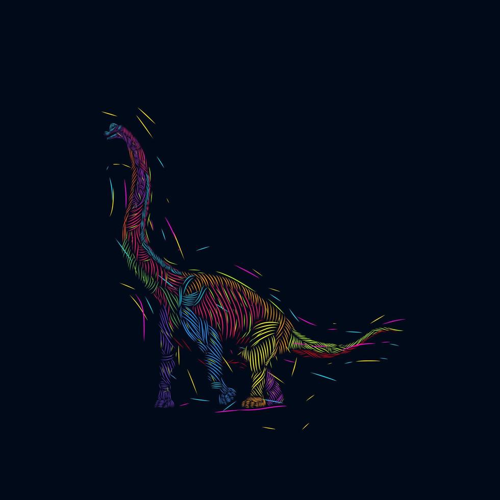 die brontosaurus dino linie pop art potrait farbenfrohes logodesign mit dunklem hintergrund vektor
