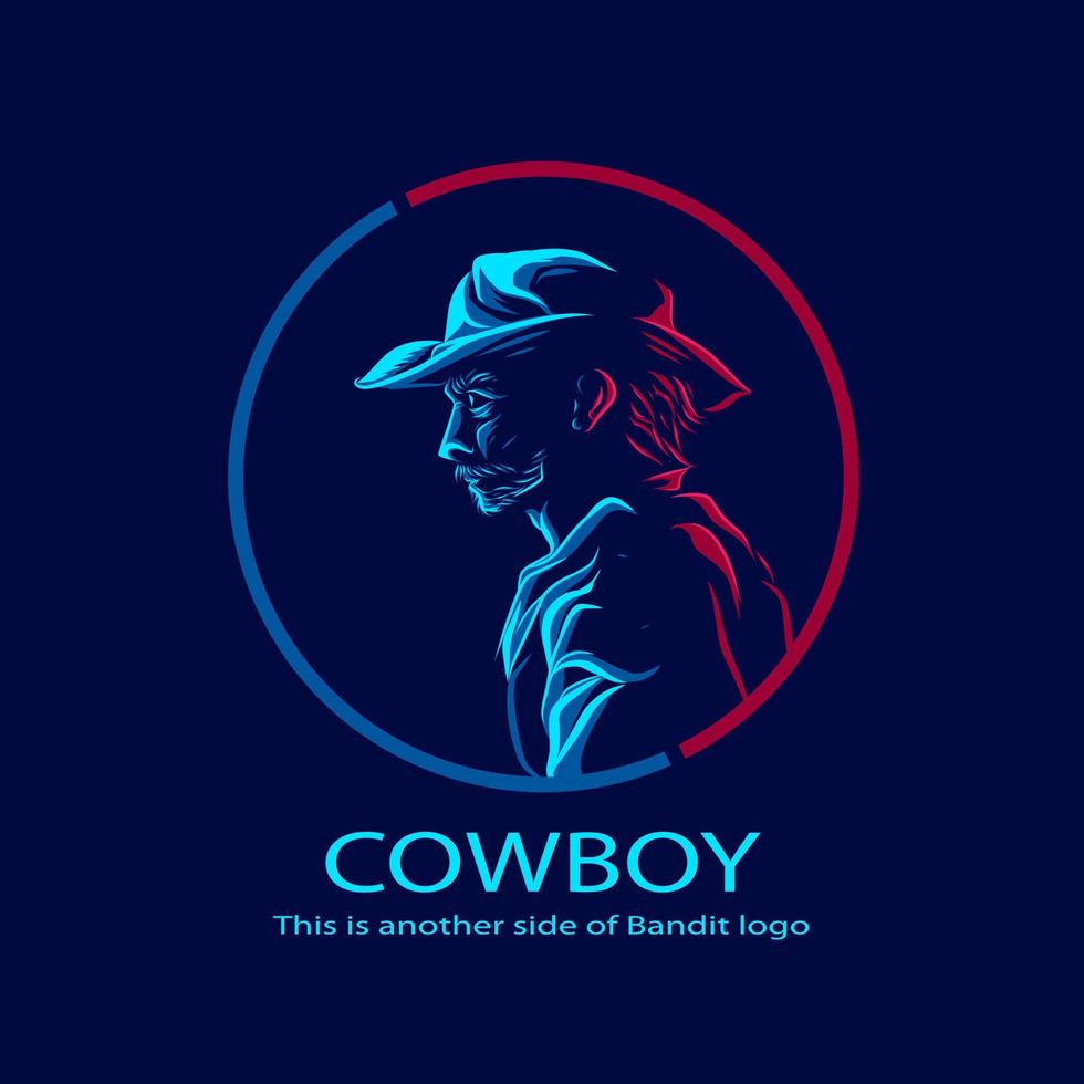 amerikansk bandit cowboy logotyp linje popkonst poträtt färgglad design med mörk bakgrund. abstrakt vektorillustration. vektor