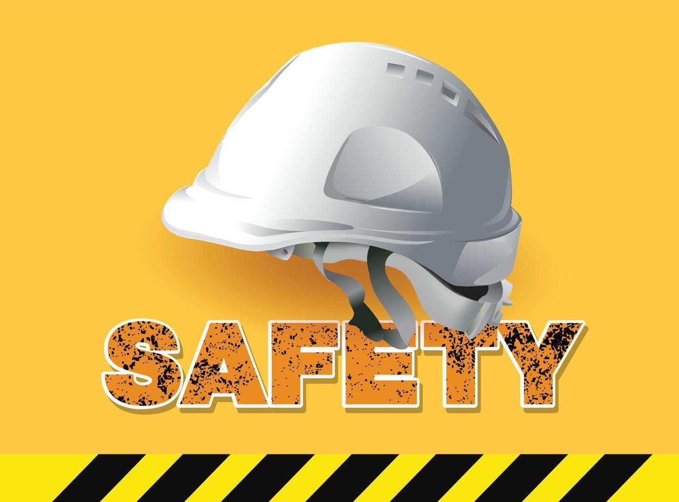 Safety First, Ingenieurhelm auf gelbem Hintergrund, Sicherheitsausrüstung, Baukonzept, Vektordesign vektor