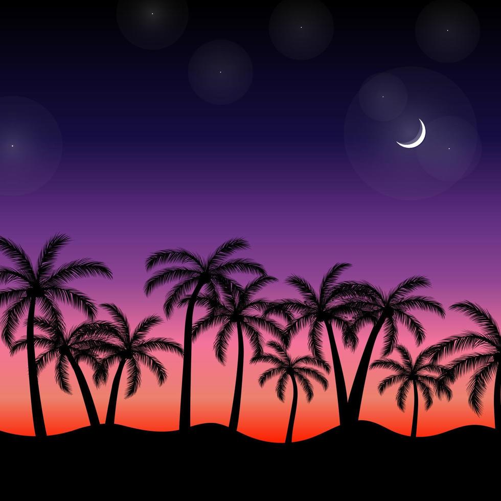 tropischer Nachtwald handgezeichneter Stil für Modestoffe, Tapeten und alle Drucke. Palmen, Mond und Sterne. vektor