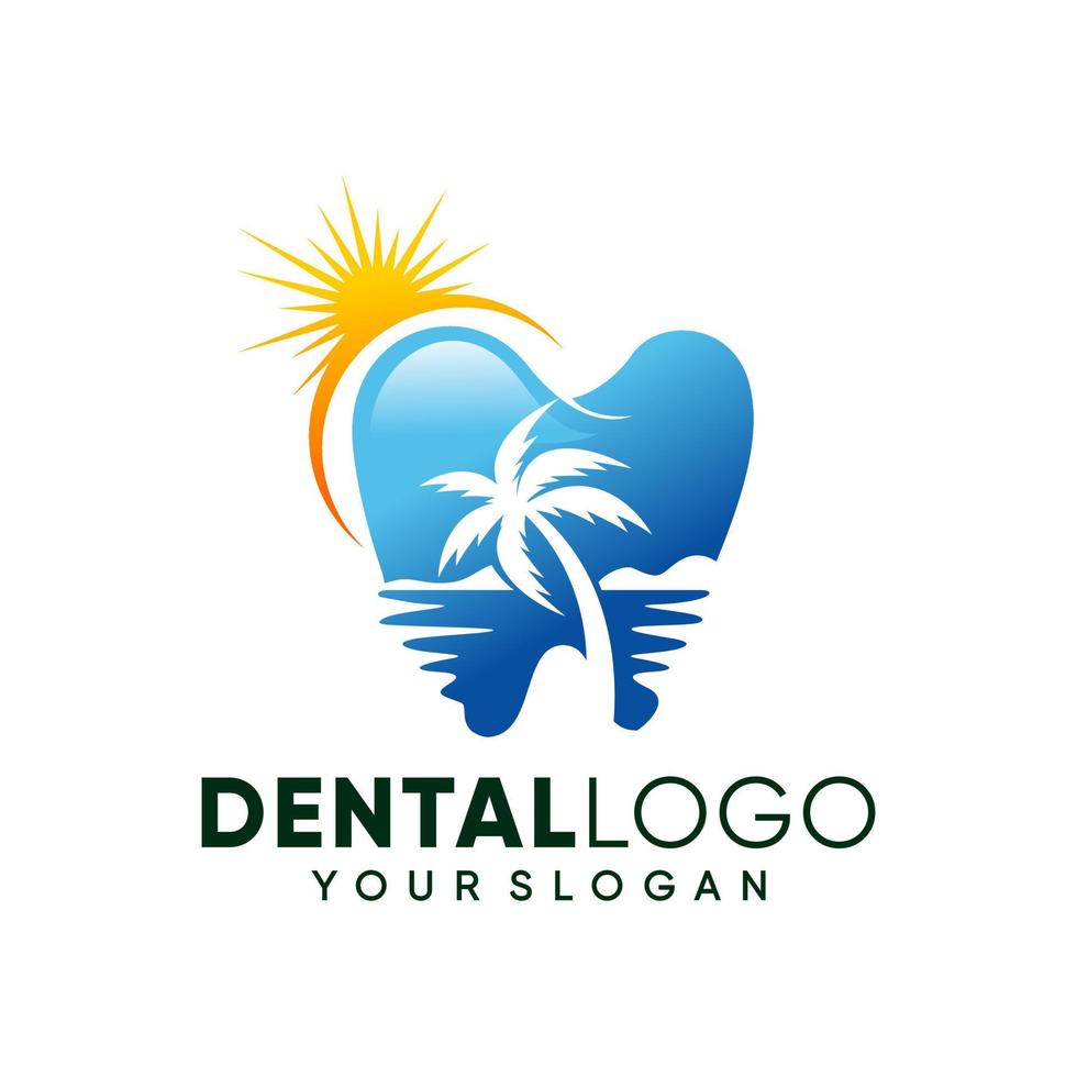 moderna tand tänder dental på stranden logotyp design inspiration vektor