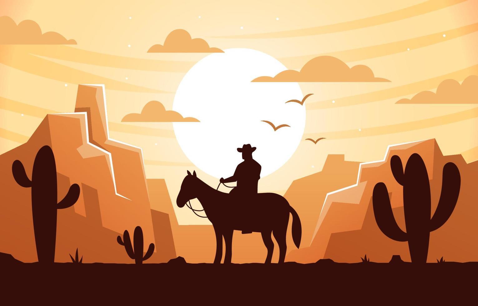 Wilder Westen mit Cowboy-Silhouette-Hintergrund vektor