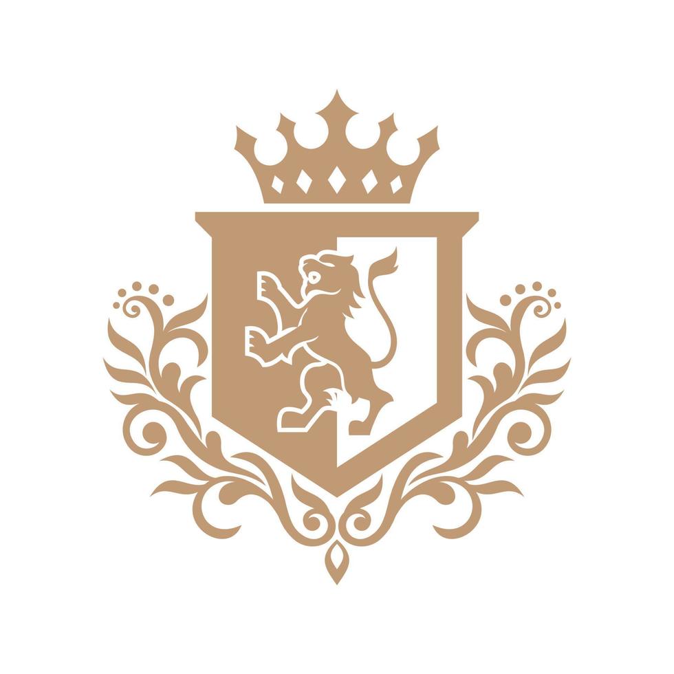 lejon heraldik emblem modern linjestil med en sköld och krona - vektorillustration vektor