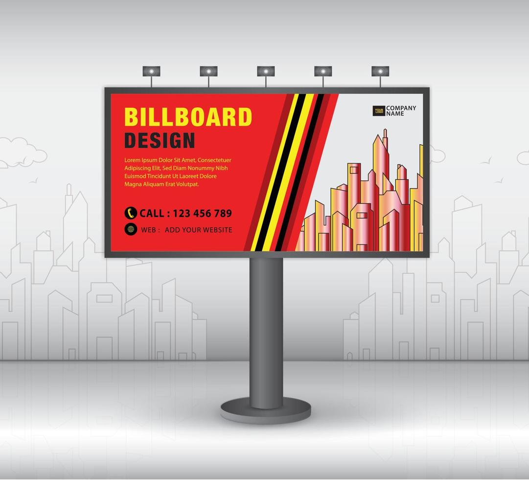 Billboard-Designvorlage, Werbung, realistische Konstruktion für Außenwerbung auf Stadthintergrund, Bannerdesign für Außenwerbung, Webbanner, Poster, Präsentation, Geschäftsvorlage vektor