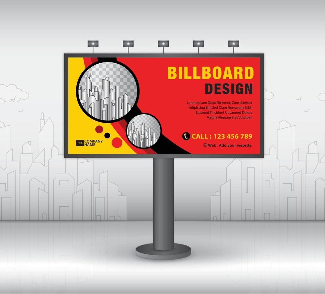 Billboard-Designvorlage, Werbung, realistische Konstruktion für Außenwerbung auf Stadthintergrund, Bannerdesign für Außenwerbung, Webbanner, Poster, Präsentation, Geschäftsvorlage vektor