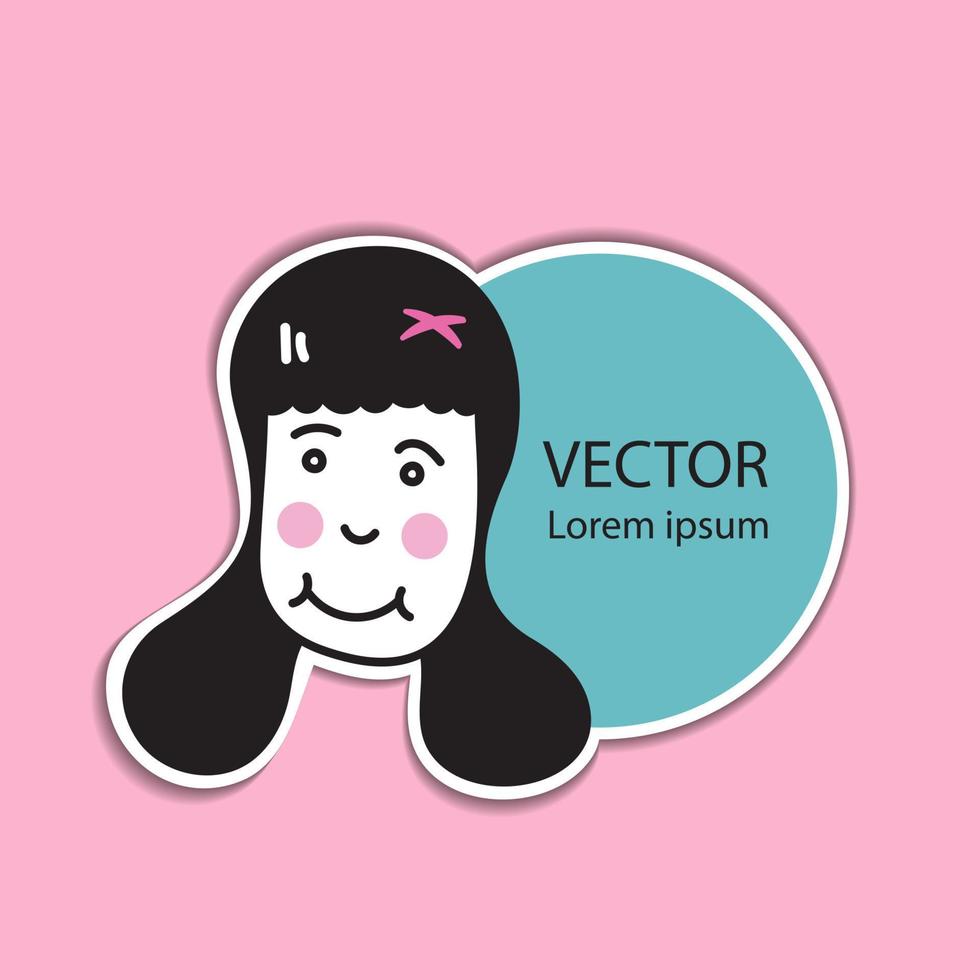 klistermärke etikett med söt flicka tecknad vektorillustration för förpackning och reklam. webbikon, logotypdesign vektor