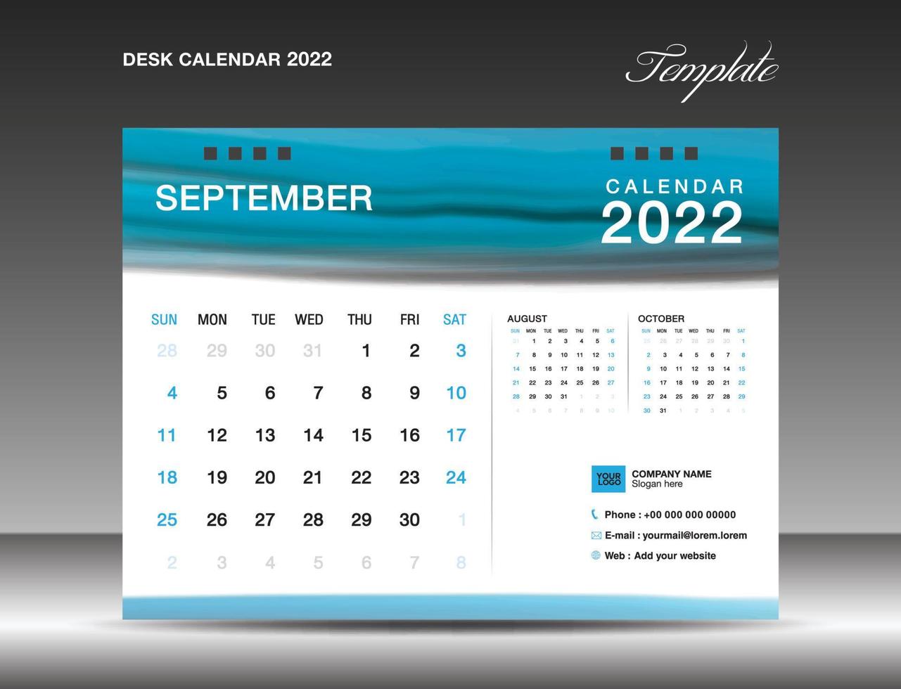 skrivbordskalender 2022 mallvektor, september 2022 år vektor