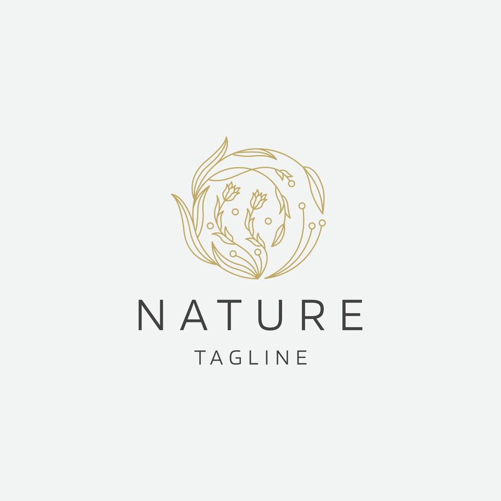 naturliga träd blomma elegant guld färg linjekonst logotyp ikon designmall platt vektorillustration vektor