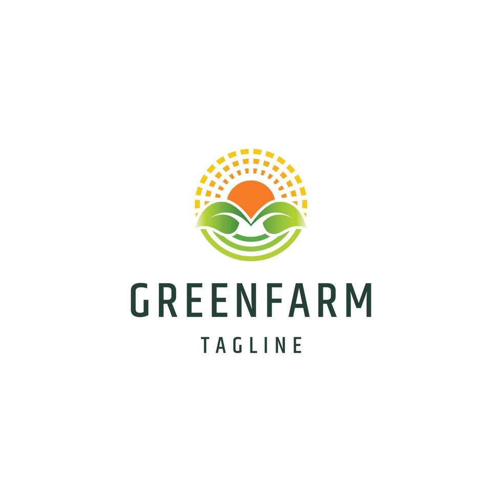 löv och soluppgång grön gård logotyp ikon designmall platt vektor