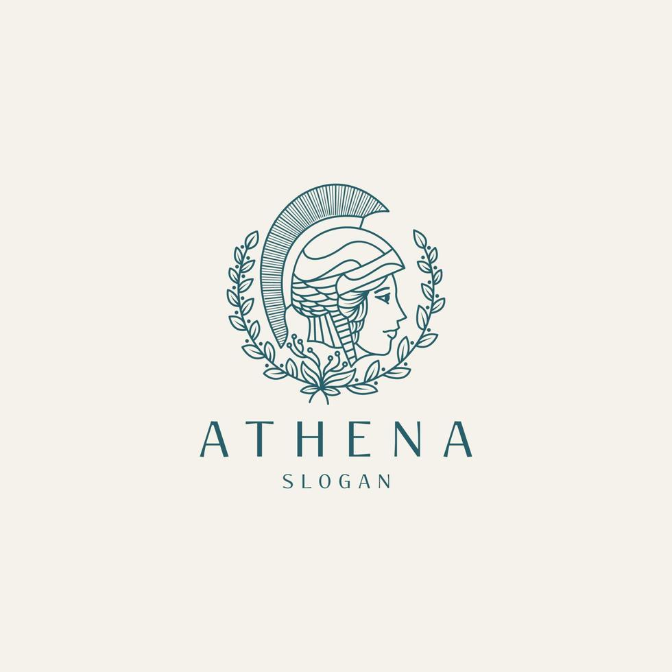 luxuriöse griechische göttin athena mono line logo icon design template vector illustration