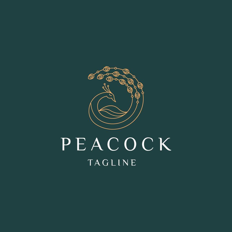 peacock line art elegant guld färg logotyp ikon design mall platt vektorillustration vektor