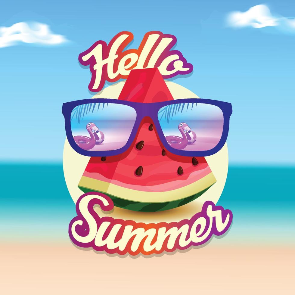 sommerillustration mit wassermelone, die sonnenbrille trägt vektor