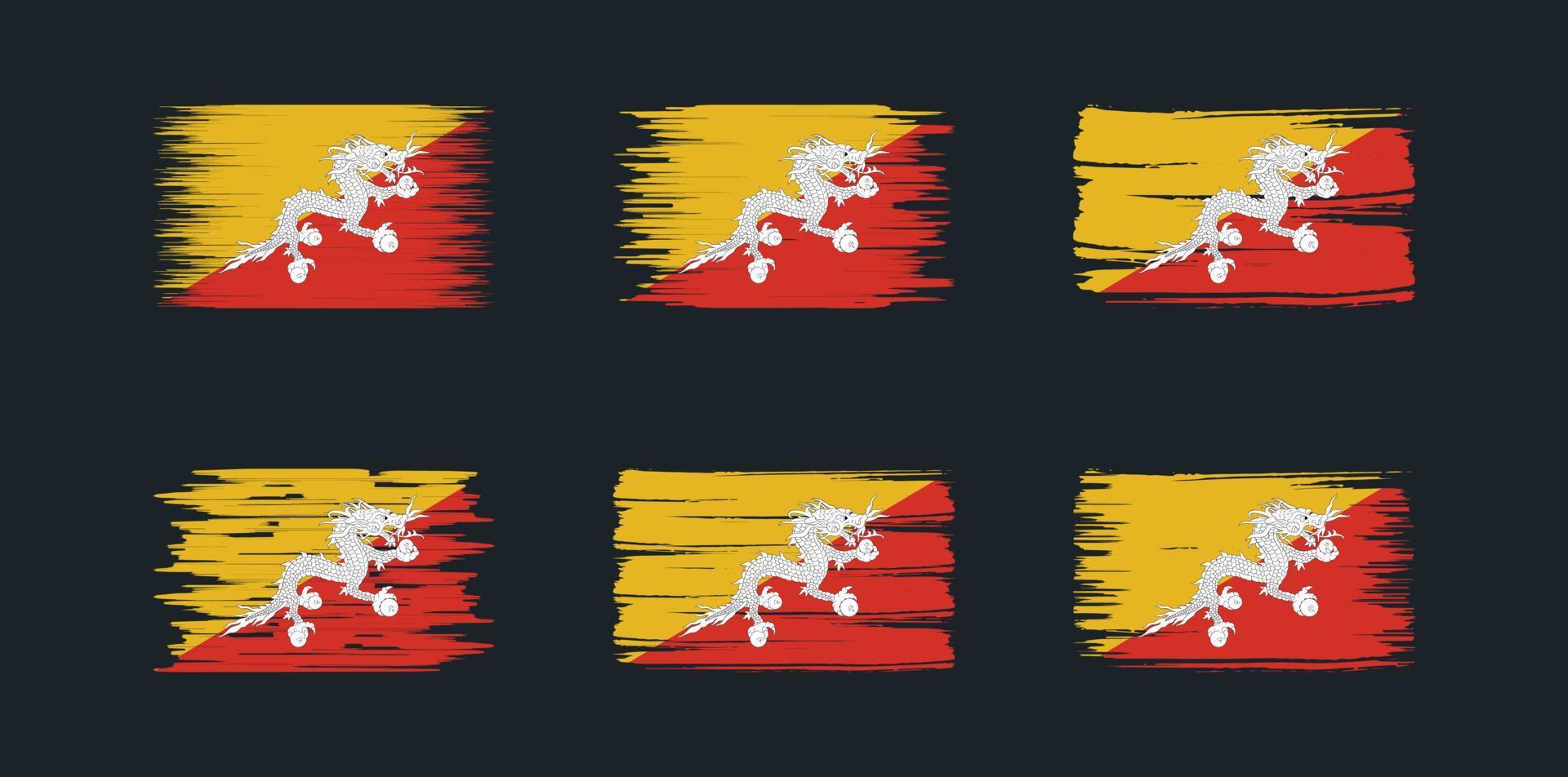 bhutan flag pinselsammlung. Nationalflagge vektor