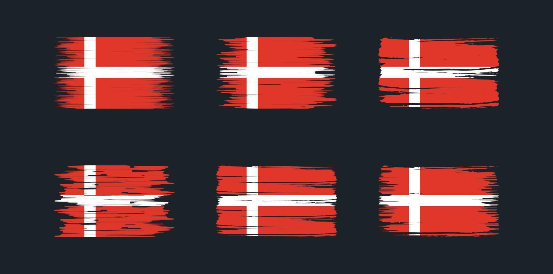 danmark flag pensel samling. National flagga vektor