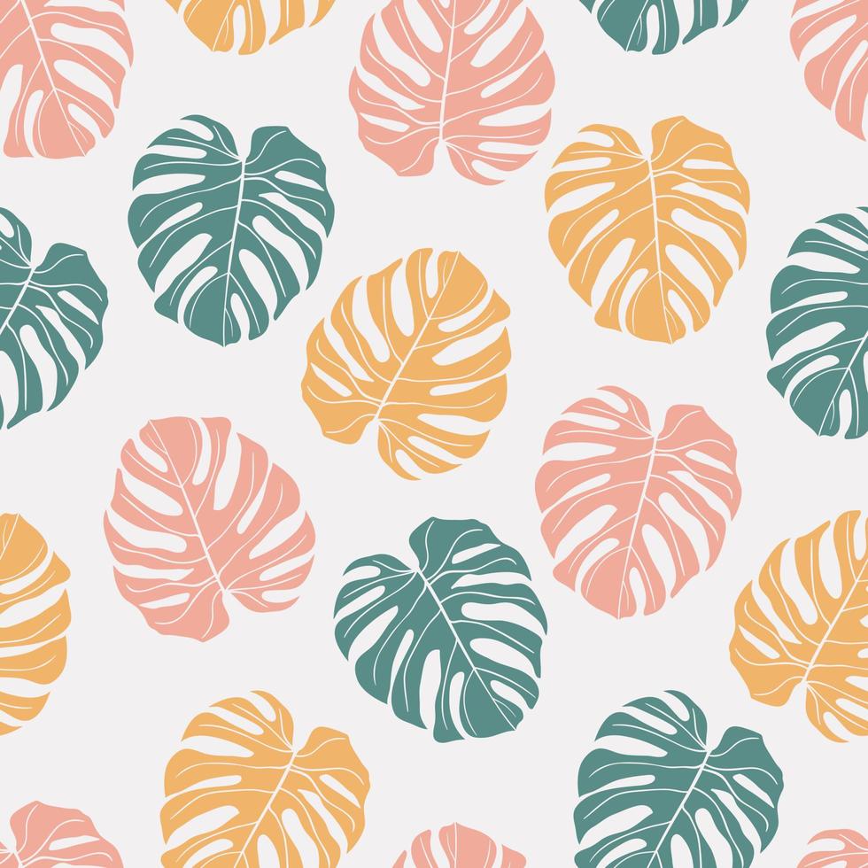 vackra tropiska monstera lämnar sömlös mönsterdesign. tropiska löv natur bakgrund. trendig brasiliansk illustration. vår- och sommardesign för textil, tryck, omslagspapper. vektor