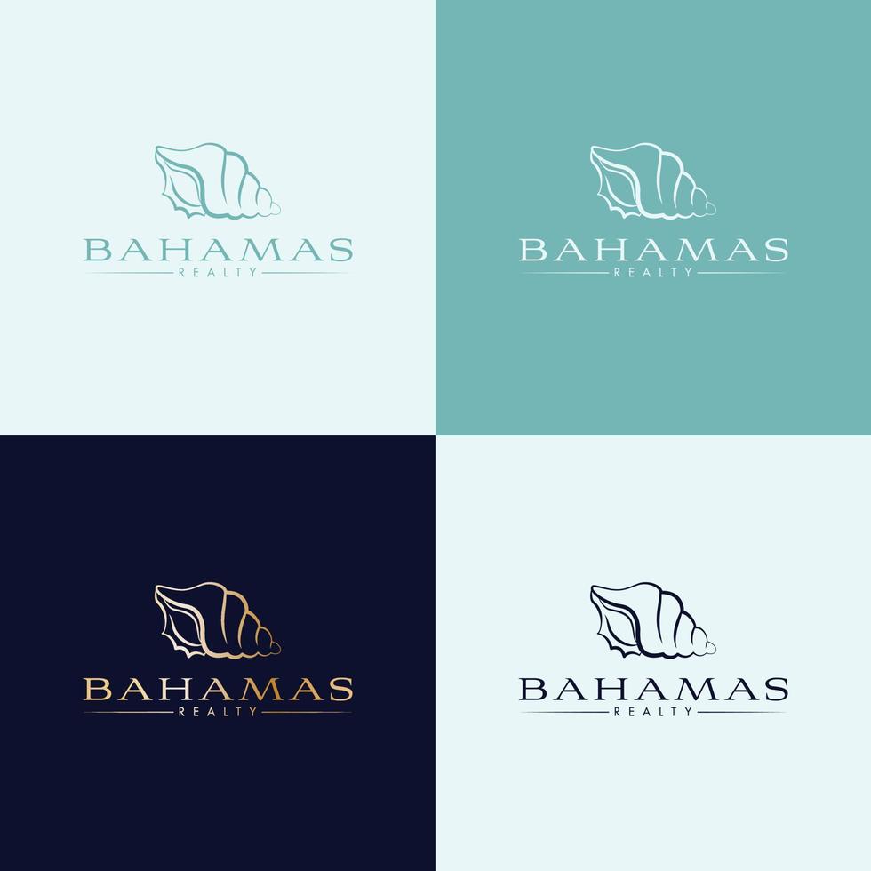 vektor logotyp mall med skal - abstrakt sommar och semester ikon och emblem för semesteruthyrning, resetjänster, tropiska spa och skönhetssalong. bahamas resort och spa logotypdesign