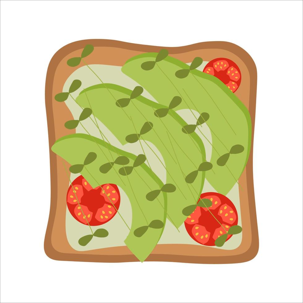 rostat bröd med tomater och avokado till frukost. platt vektor illustration