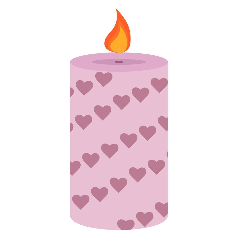 Vektor-Illustration einer niedlichen lila Kerze mit Herzen. Dekoration für Zuhause und Komfort vektor