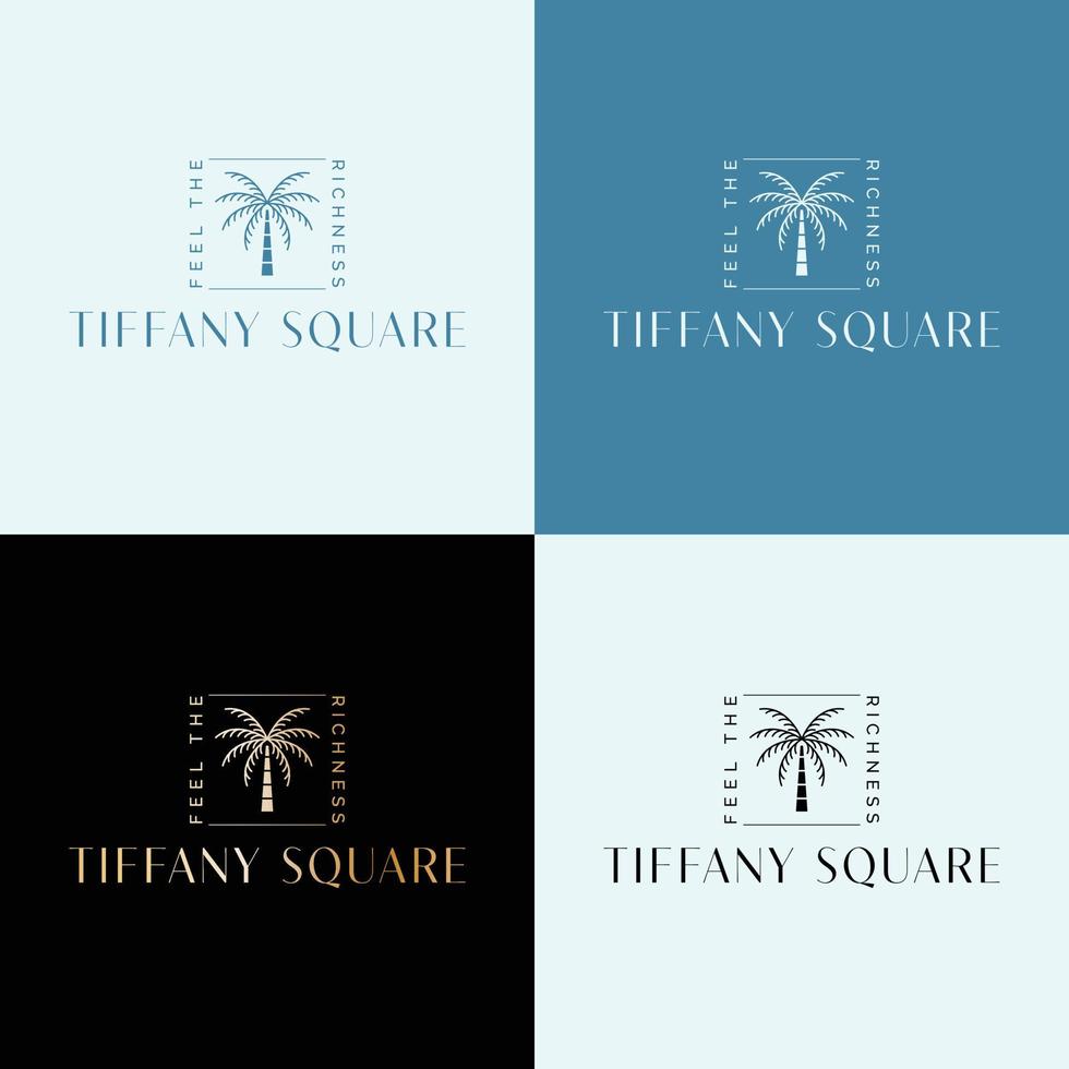 Vektor-Logo-Vorlage für Immobiliengeschäfte - abstraktes Sommer- und Urlaubssymbol und Emblem für Ferienwohnungen, Reisedienste, tropische Spas und Apartments. Tiffany-Quadrat-Logo-Design vektor