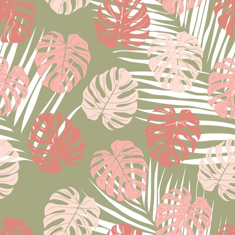 vackra tropiska monstera lämnar sömlös mönsterdesign. tropiska löv natur bakgrund. trendig brasiliansk illustration. vår- och sommardesign för textil, tryck, omslagspapper. vektor