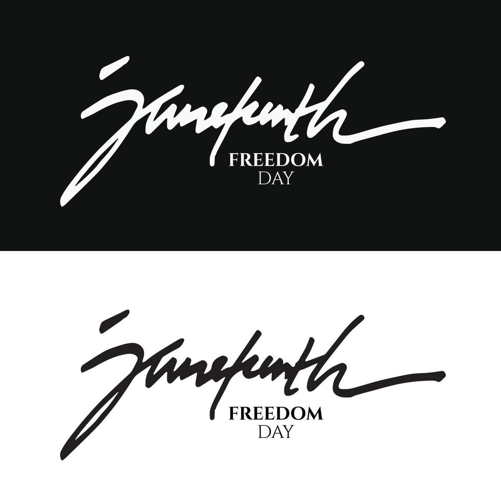 juneteenth freedom day, handskriven text, handbokstäver, typografi, kalligrafi. handskrift av ordet juni, 19 juni, för semestervykort, gratulationskort, flygblad, affisch. svart och vit färg vektor