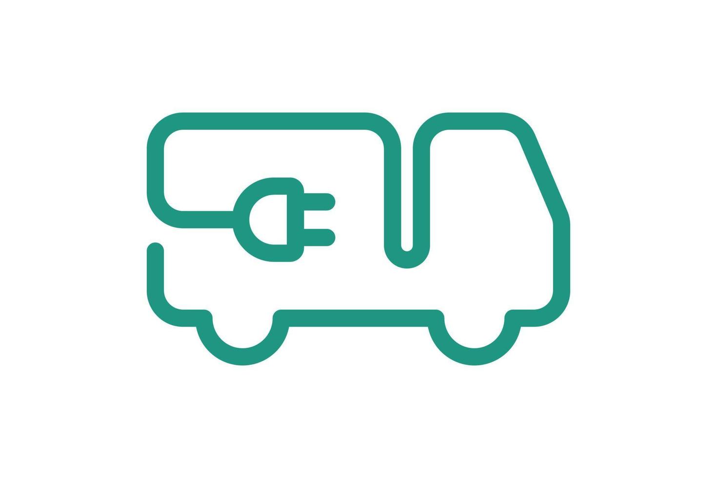 elektrisk leverans lastbil ikon. grön kabel elektrisk lastbil kontur och stickkontakt laddningssymbol. miljövänligt elektrofordon tecken koncept. vektor batteridriven transport eps illustration
