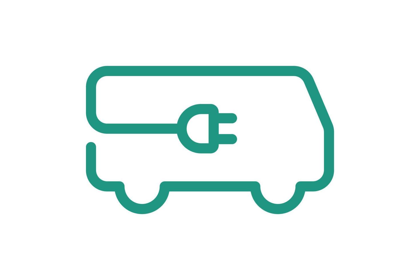 elbuss ikon. grön kabel elektrisk e-bus kontur och stickkontakt laddningssymbol. miljövänligt elektrofordon tecken koncept. vektor batteridriven transport eps illustration