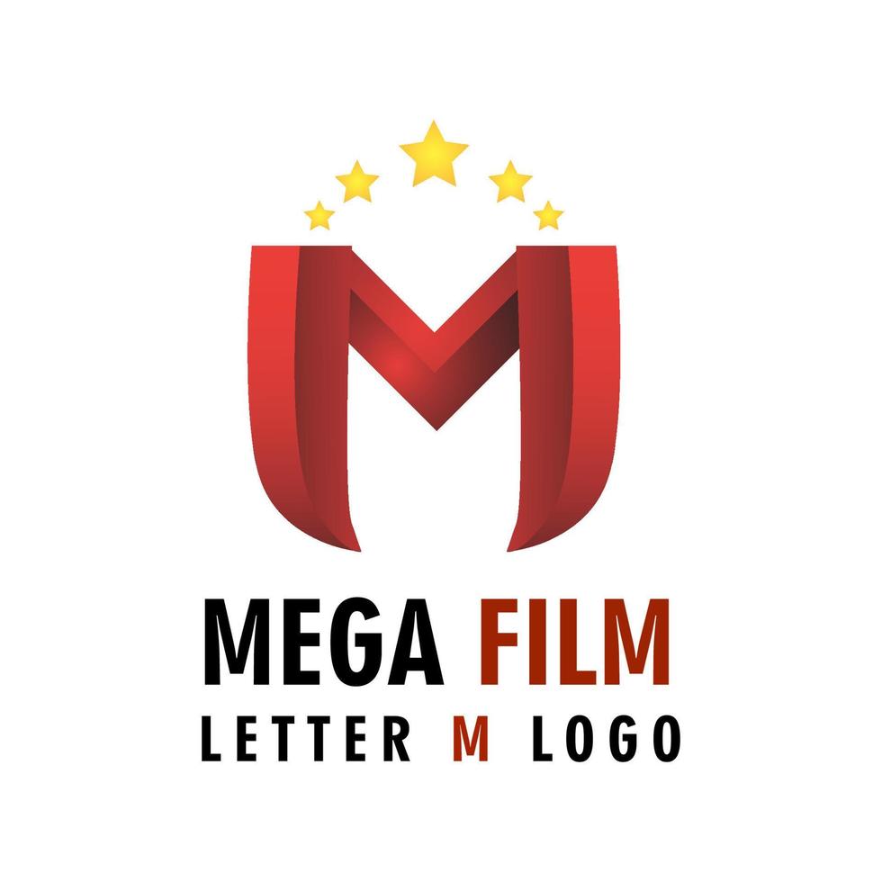 3d vektor mega film logotyp designmall - bokstaven m symbol