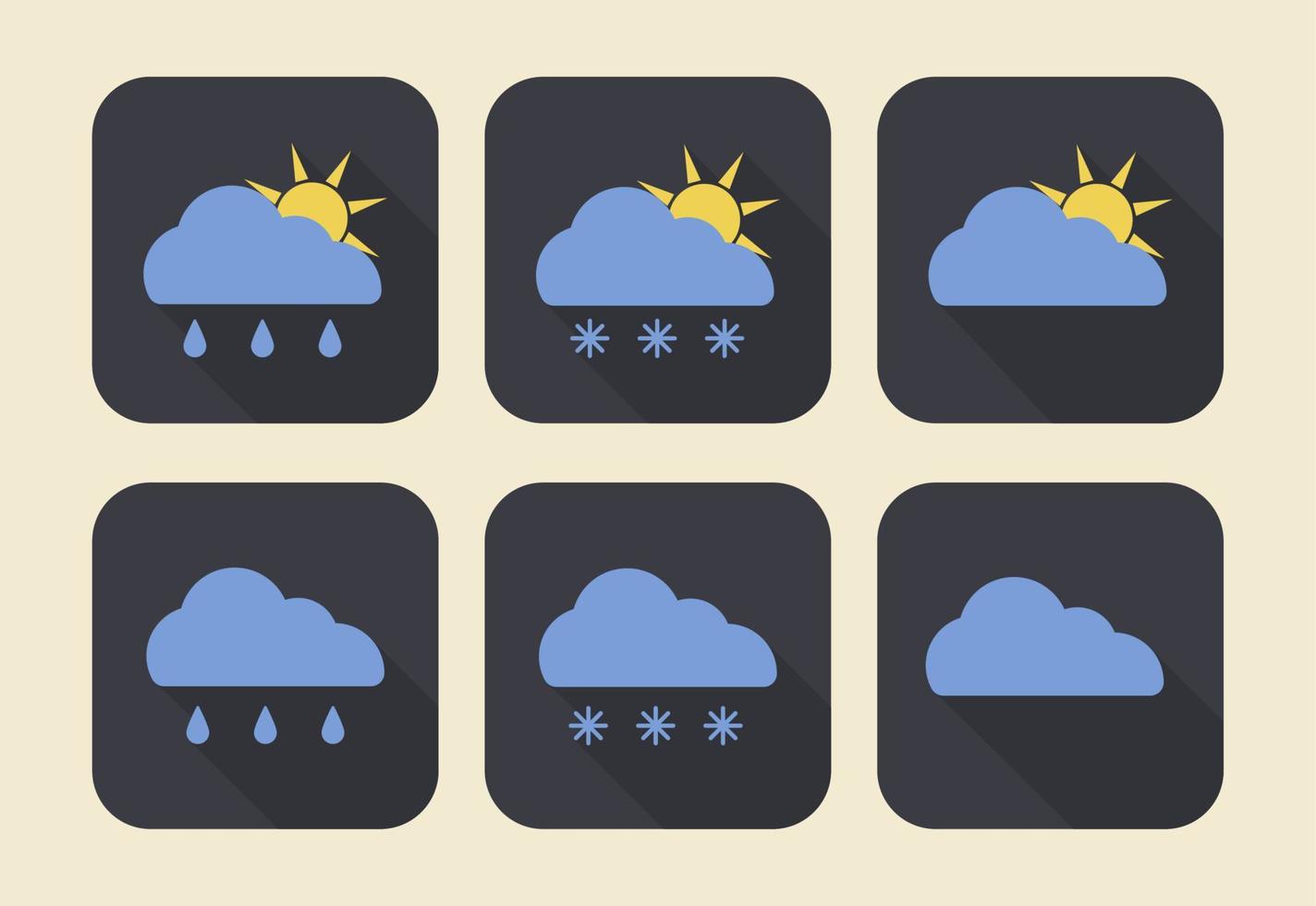 satz flacher wettervorhersageikonen mit schatten. Wolken, Regen, Schnee, Blitze vektor