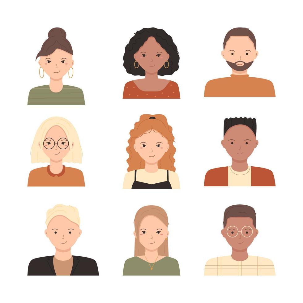 sammlung weiblicher, männlicher avatare verschiedener nationalitäten im cartoon-stil. Vektor-Illustration vektor