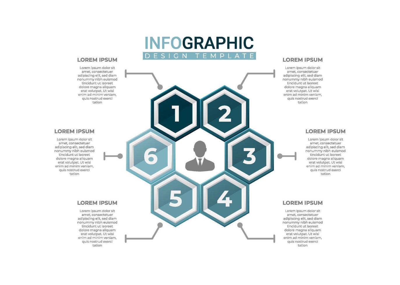Moderne Infografik-Präsentation in 6 Schritten. kreatives sechseckiges infografik-konzept. vektor