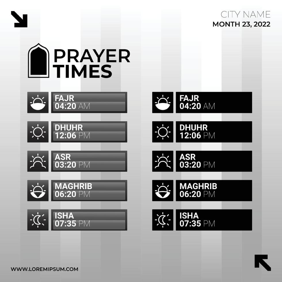 svart och vit islamisk bön tidsplan design vektor