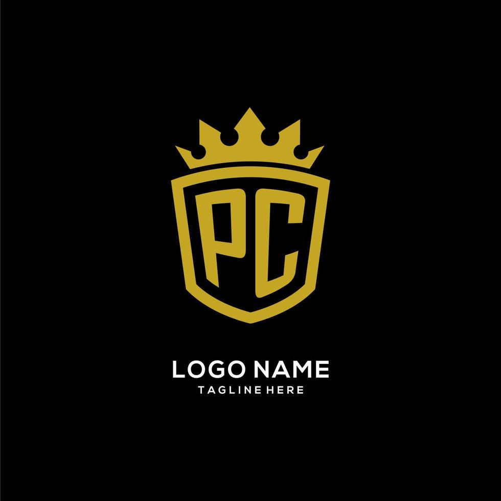 initial pc-logotyp sköld krona stil, lyxig elegant monogram logotyp design vektor