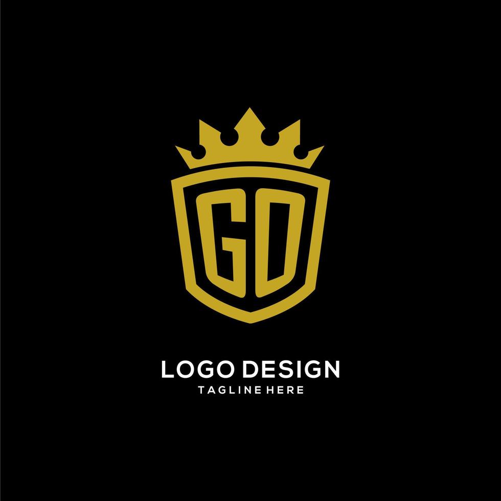 initial go logotyp sköld krona stil, lyxig elegant monogram logotyp design vektor