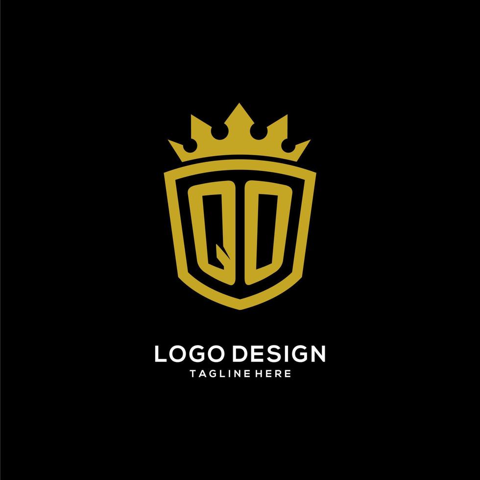 initial qo logotyp sköld krona stil, lyxig elegant monogram logotyp design vektor