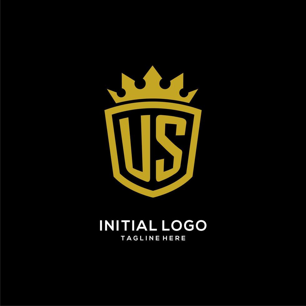 initial us logo shield crown style, lyxig elegant monogram logo design vektor