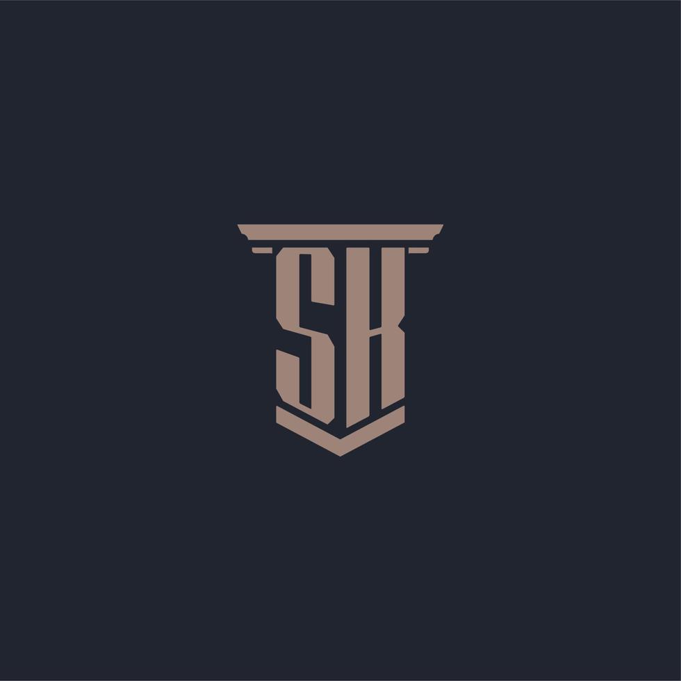 sk initial monogram logotyp med pelare stil design vektor