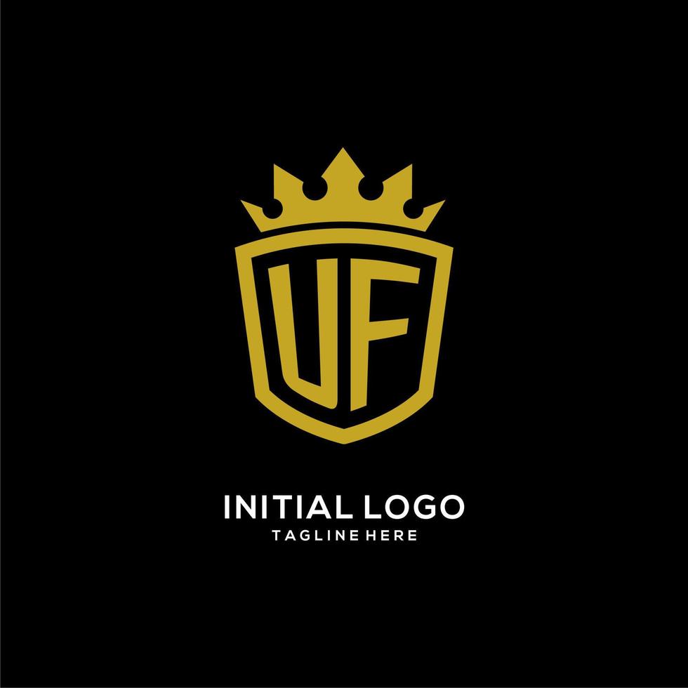 initial uf logotyp sköld krona stil, lyxig elegant monogram logotyp design vektor