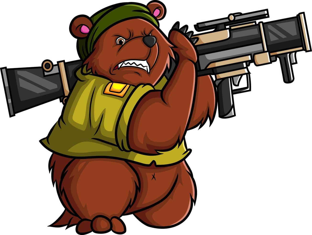 den arga soldatbjörnen skjuter med bazookan vektor
