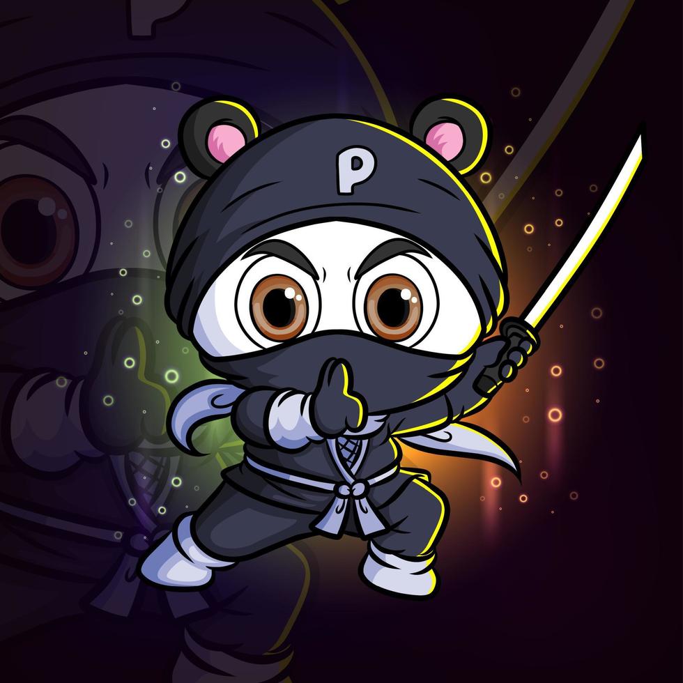 die ninja-maus schweigt und hält das katana esport-maskottchen-design-logo vektor